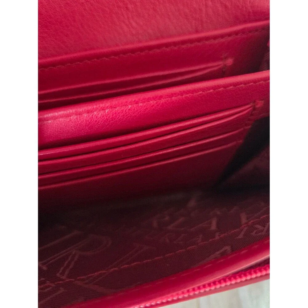 furla red leather continental wallet clutch made in italy snap closure